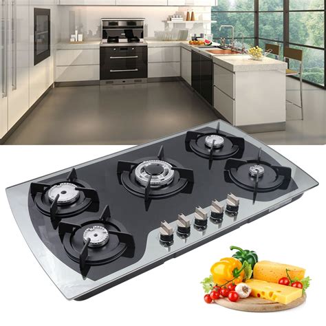 Fichiouy 35.4" Lpg/Ng Gas Cooker 5 Burners Built-In Stove Top Tempered Glass Gas Cooktop Home ...