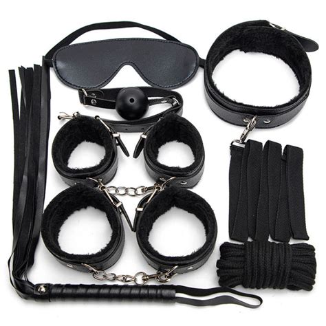 Privacy Delivery 7PCS Sexy Leather Plush BDSM Set Sex Bondage Kits Sex