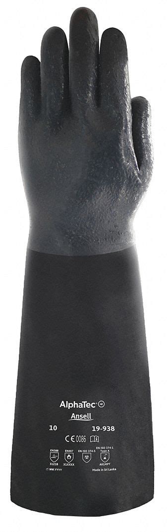 Ansell Neoprene Chemical Resistant Gloves 10 18 Glove Length Black