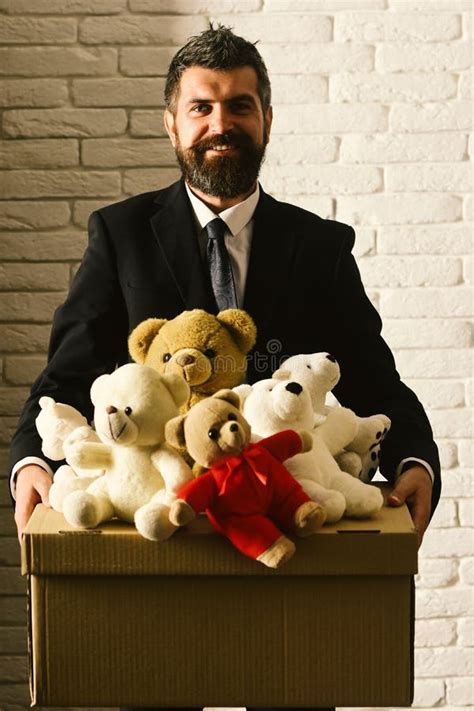 Man With Beard And Happy Face Makes Donation Stock Image Image Of