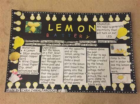 Lemon battery science project display posters – Artofit