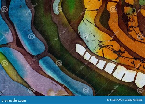 Rice Terraces Fragment Hot Batik Handmade Abstract Surrealism Art On Silk Stock Illustration