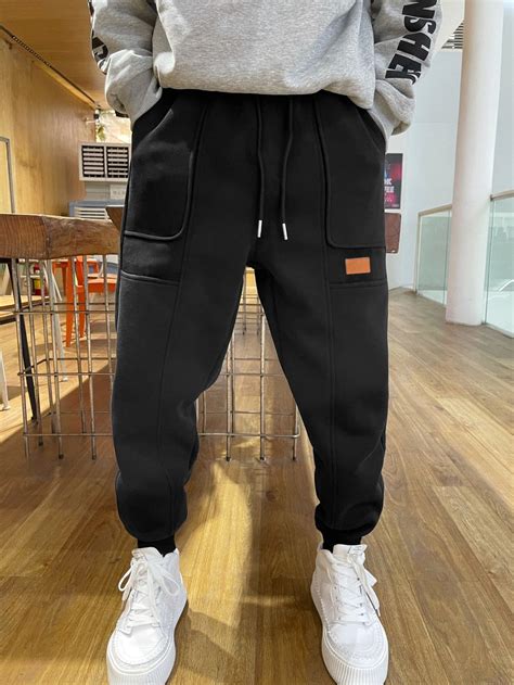 Men Patched Detail Drawstring Waist Joggers Mens Outfits Hype Clothing Pants Outfit Men