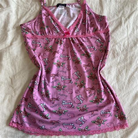 Pink And Red Lingerie Top With A Cute Design Depop