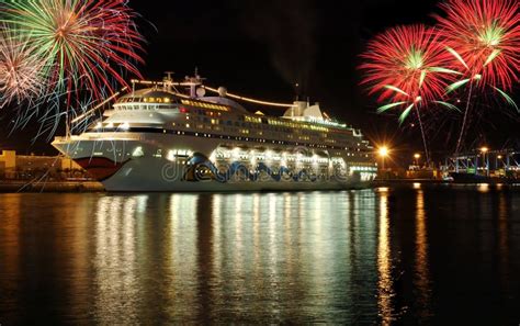 Cruise Boat At Night With Fireworks Stock Photo - Image of relaxation, journey: 375908