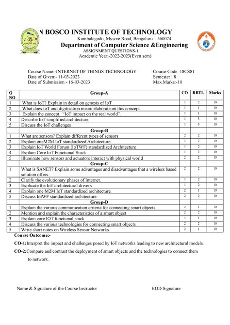 Cs Iot Assignment Don Bosco Institute Of Technology