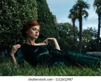 Woman Green Dress Naked Shoulder Stock Photo Shutterstock