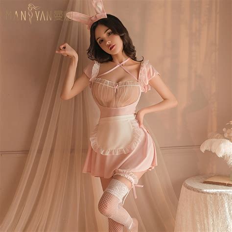 URP Novo Estilo Lingerie Sexy Fungos De Renda Perspectiva Coelhinho Fato Uniforme Rosa Tentação