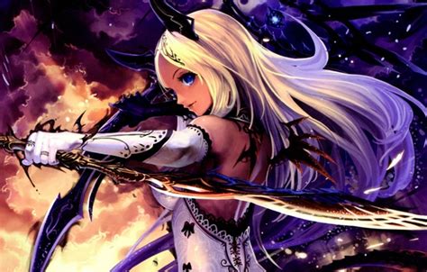 Wallpaper Girl Weapons Horns Gloves White Hair Art Shingeki No