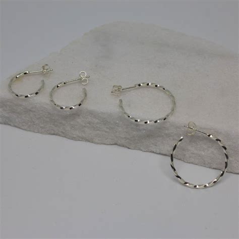 Silver Hoops, Silver Hoop Earrings, Twist Hoops, Silver Twist Hoop Earrings, Stud Hoops ...