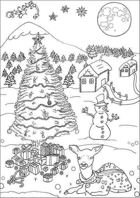 Winter Scene Coloring Pages Printable & book for kids.