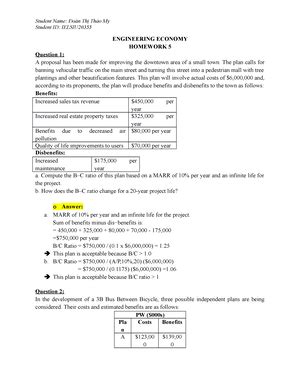 HW Engineering Economy CHAP6 NGUYEN TRAN TUYET NHI IELSIU 6 A B