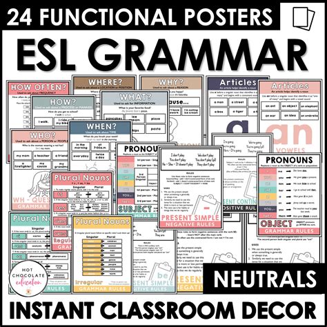 Esl Grammar Posters Functional Classroom Decor Visuals Boho Neutral