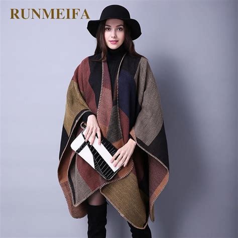 New Fashion Winter Warm Plaid Ponchos And Capes For Women