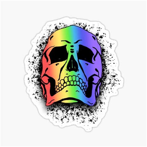 Rainbow Gay Pride White Grunge Skull Skeleton Bones Distressed Punk Rock Goth Halloween