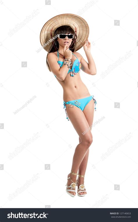 Beautiful Sexy Brunette Girl Blue Swimsuit Stock Photo Shutterstock