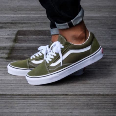 Vans Old Skool Olive Green Womens Size 6 Green Vans Outfit Olive