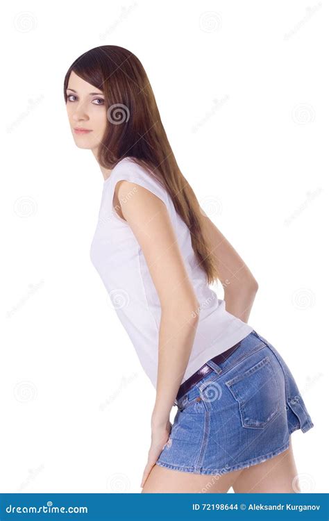 Lovely Brunette In Denim Skirt Stock Photo Image Of Alluring Health