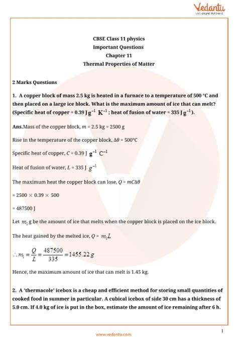 Important Questions For CBSE Class 11 Physics Chapter 11 Thermal