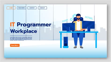 It Programmer Workplace Landing Page Vector Template Software