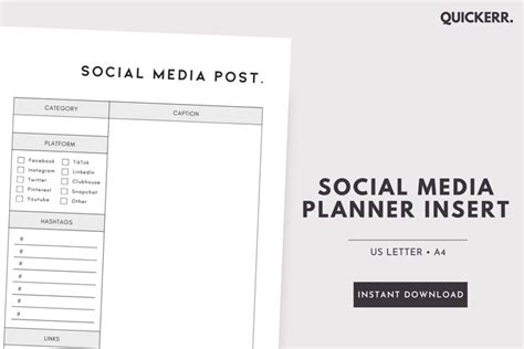 Printable Social Media Post Planner Insert Pi