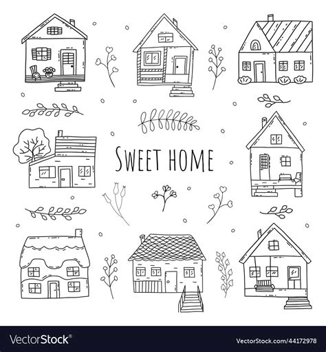 Set of small cute houses doodle Royalty Free Vector Image