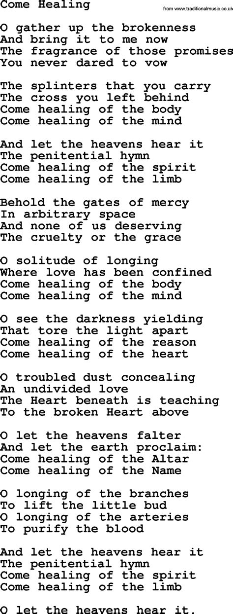 Leonard Cohen Song Come Healing Lyrics