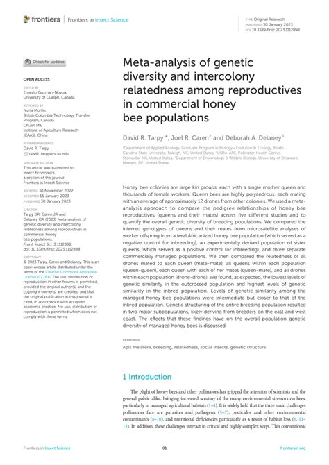 PDF Meta Analysis Of Genetic Diversity And Intercolony Relatedness