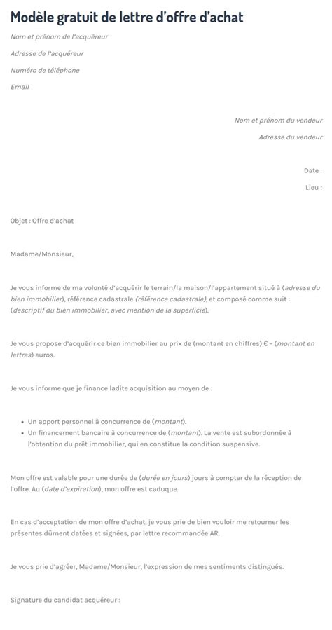 Toujours Utile Voici Un Mod Le De Courrier Pour Faire Une Offre D