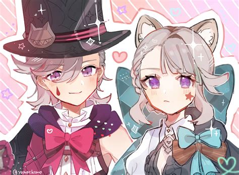 lyney lynette chibi boy human drawing anime siblings
