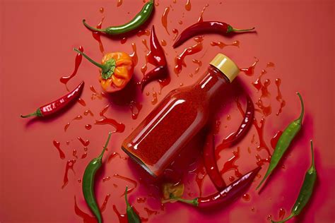 Ai Generated Tabasco Hot Pepper Sauce With Red Chili Pepper Flat Lay Generative Ai