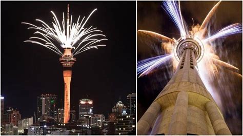 zealand rings   year   spectacular sky tower fireworks