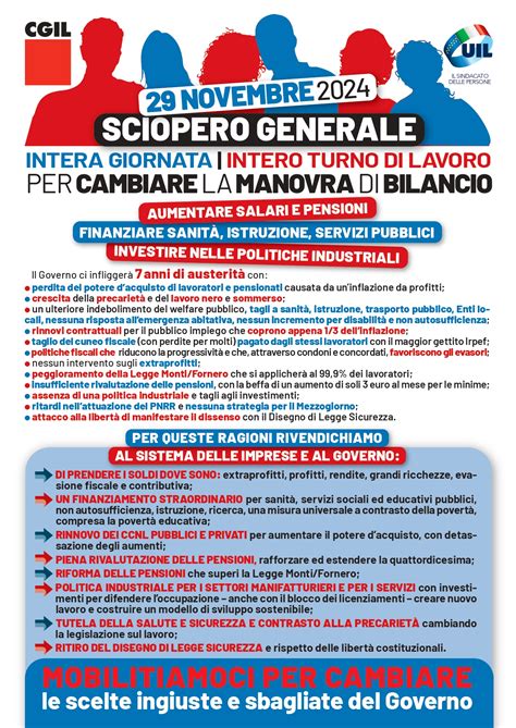 Cgil E Uil Sciopero Generale Di Ore Venerd Novembre Per