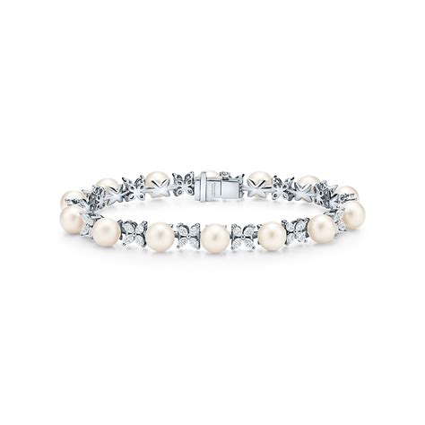 Tiffany Victoria® Tennis Bracelet In Platinum With Diamonds And Pearls