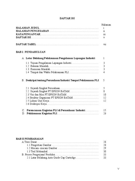 Pdf Contoh Daftar Isi Praktek Industri Magang Dokumentips