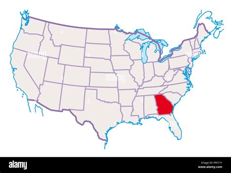 Map of USA, Georgia highlighted in red Stock Photo - Alamy