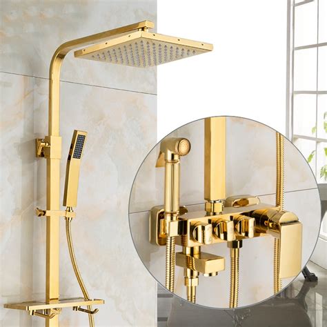 Nordic Quartet Golden Shower Set All Copper Hot And Cold Water Faucet
