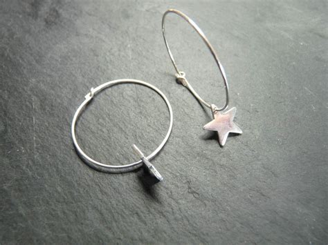 Sterling silver hoop earrings with a star drop - Mocili