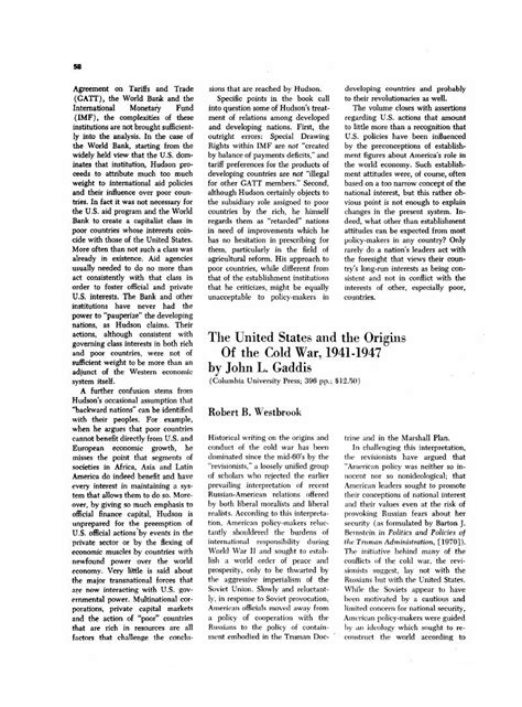 The United States And The Origins Of The Cold War By John L