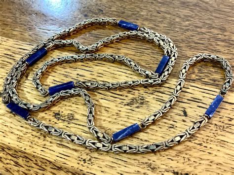 VINTAGE MASSIVE XL KETTE STERLING 925 LAPISLAZULI 62 GR Kaufen Auf