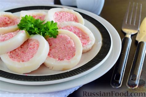 Рецепт: Кальмар, фаршированный крабовыми палочками на RussianFood.com