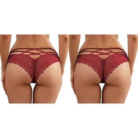 2 Pack New Hot Panties For Women Crochet Lace Lace Up Panty Hollow Out Underwear Padded