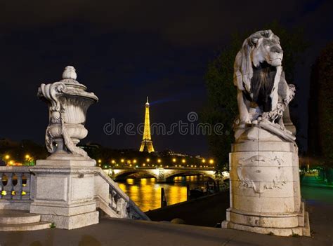 De Verlichting Van De Nacht Op De Brug Van Alexander Iii Parijs