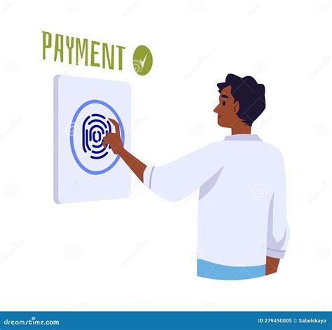 Payment with Fingerprint Biometrics Flat Style, Vector Illustration