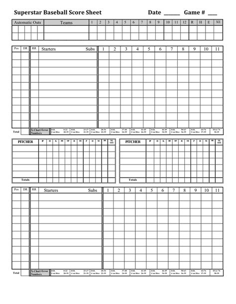 Baseball score sheet in Word and Pdf formats