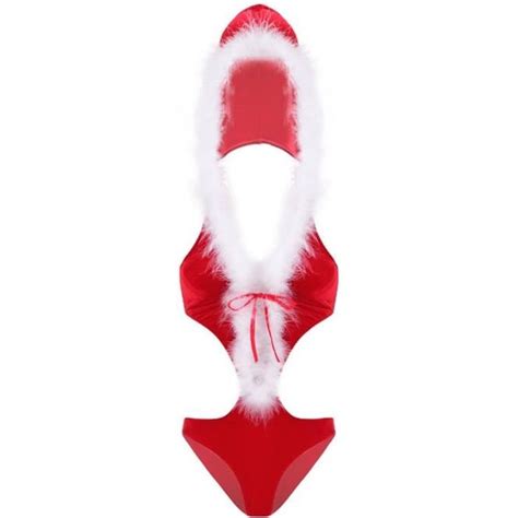 Iixpin Déguisement Mère Noël Sexy Femme Lingerie Ensemble Coquine Body String Thong Bikini S XL