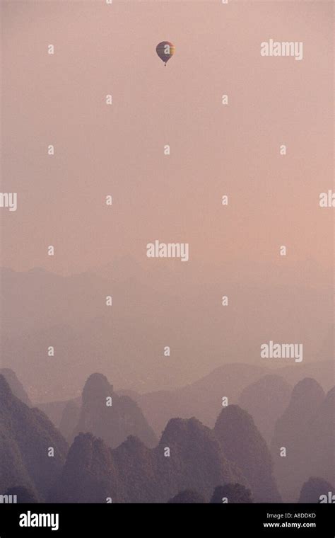 Sunset Over Yangshuo China From Hot Air Baloon Stock Photo Alamy