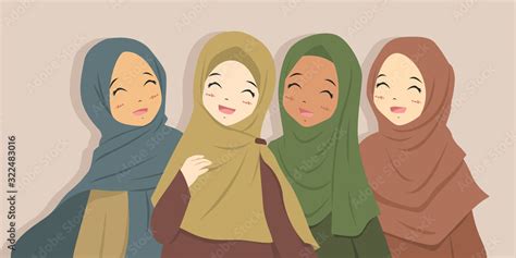 Happy Muslim Best Friends Laughing Together Muslim Women Wearing Hijab