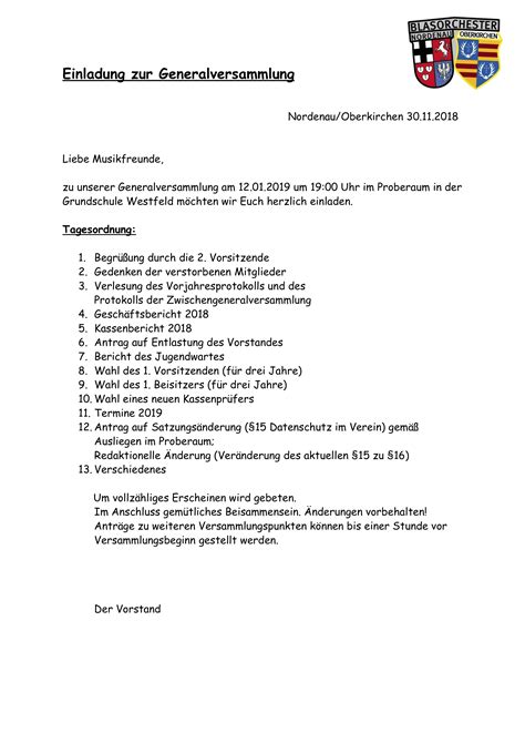 Einladung Zur Generalversammlung 2019