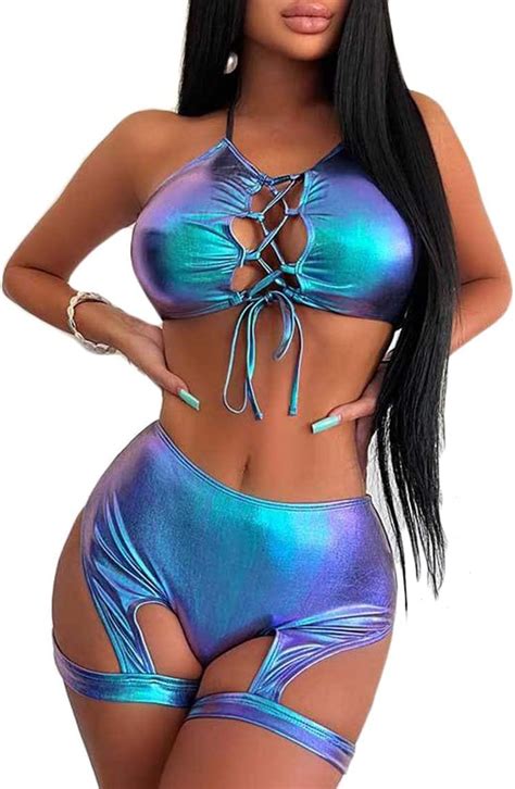 Amazon Women S Rave Metalic Bikini Set Shiny Snakeskin Print Bathing Suit Swimsuits